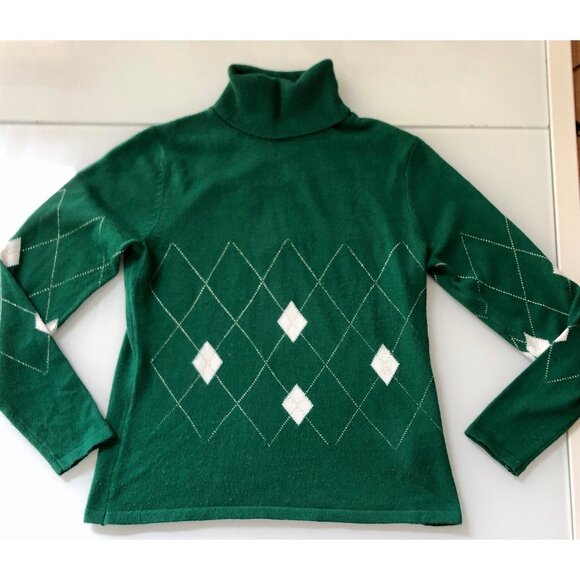 1990s Turtleneck Sweater, Size Small Argyle Sweater - Picture 1 of 10